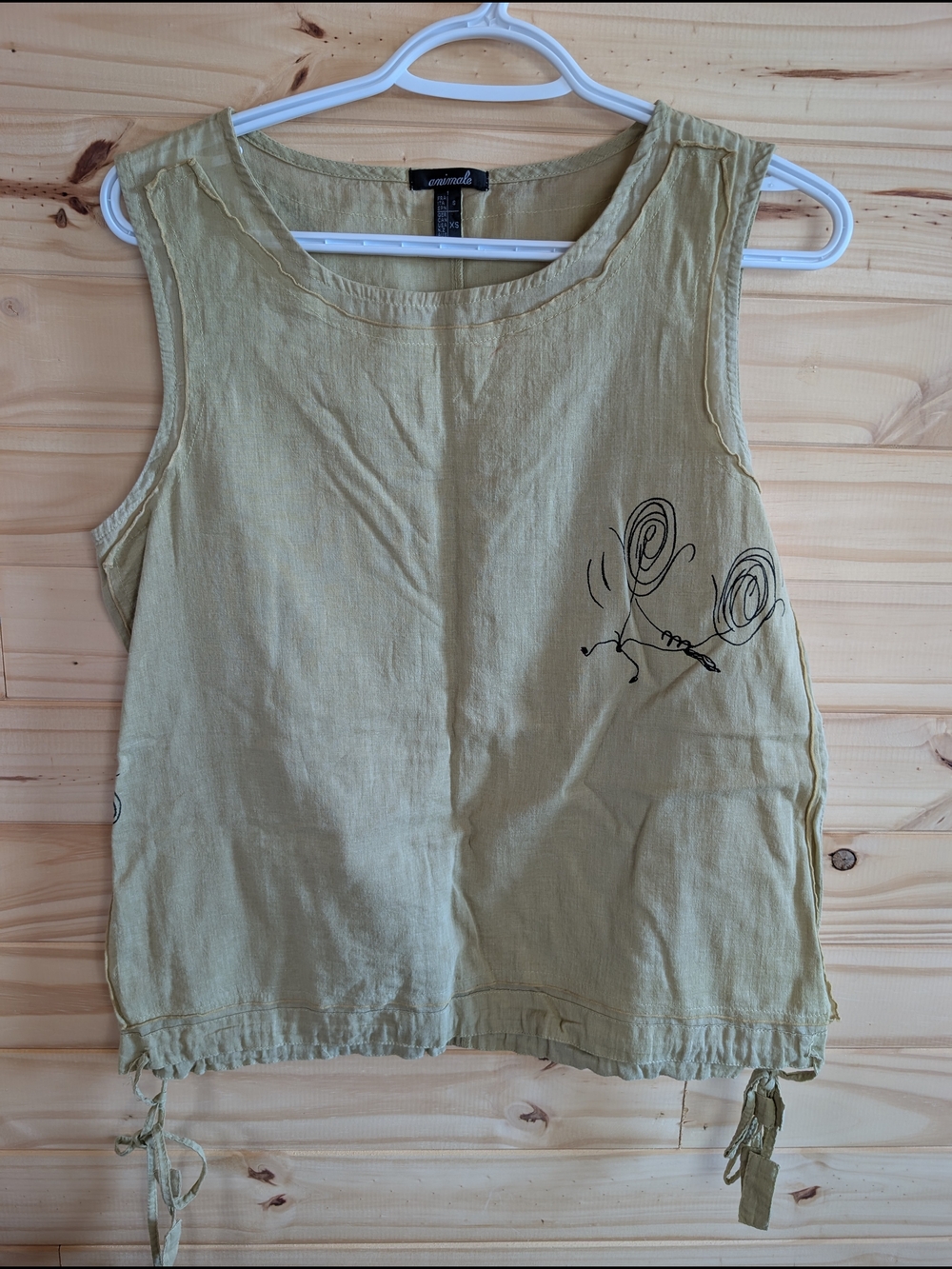 Animale Olive Green Linen Drawstring Tank Top